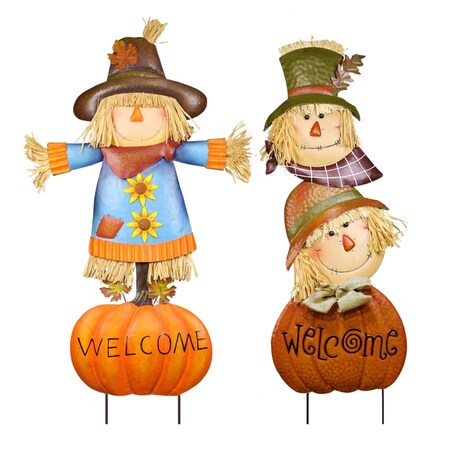 Alpine Alpine 35 in. Welcome Pumpkin and Scarecrow Yard Stake, PK3 LCE205A